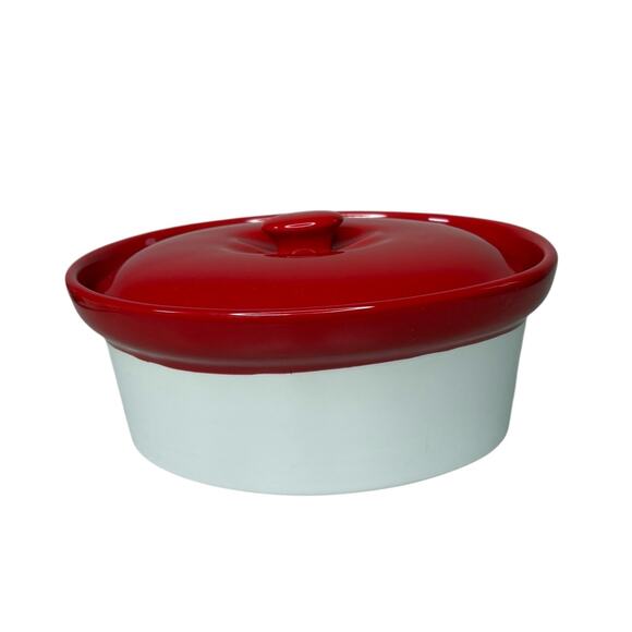 BIA Cordon Bleu Red White Ceramic Covered Casserole Dish 9” Oval Bakeware - Picture 4 of 12